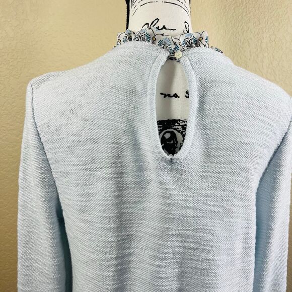 Loft Women's Size Medium Mosaic Boucle Mixed Media Sweatshirt Blue boho - Picture 12 of 13